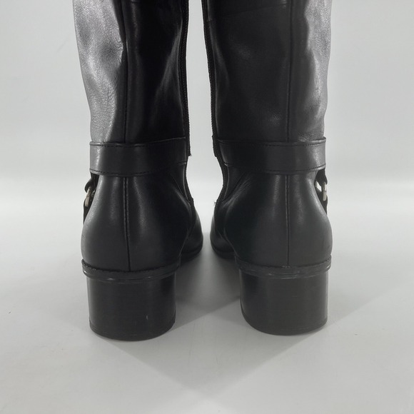 Bandolino Knee High Leather Riding Boots Women 8.5 M Black & Brown Harness Calla - Picture 11 of 16